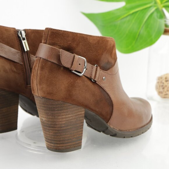 Clarks Womens Mission Parker Boost Size 7.5 Brown Leather Block Heel Lug Booties - Picture 3 of 12